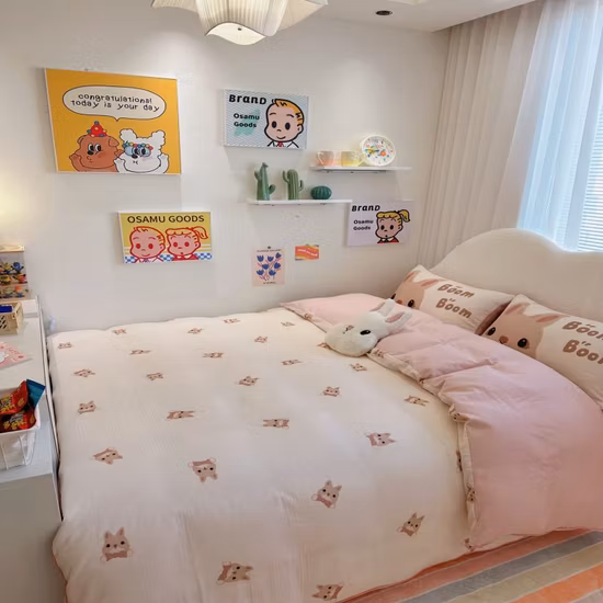 Juego de edredón de cama para niños con estampado de dibujos animados lindo y encantador
